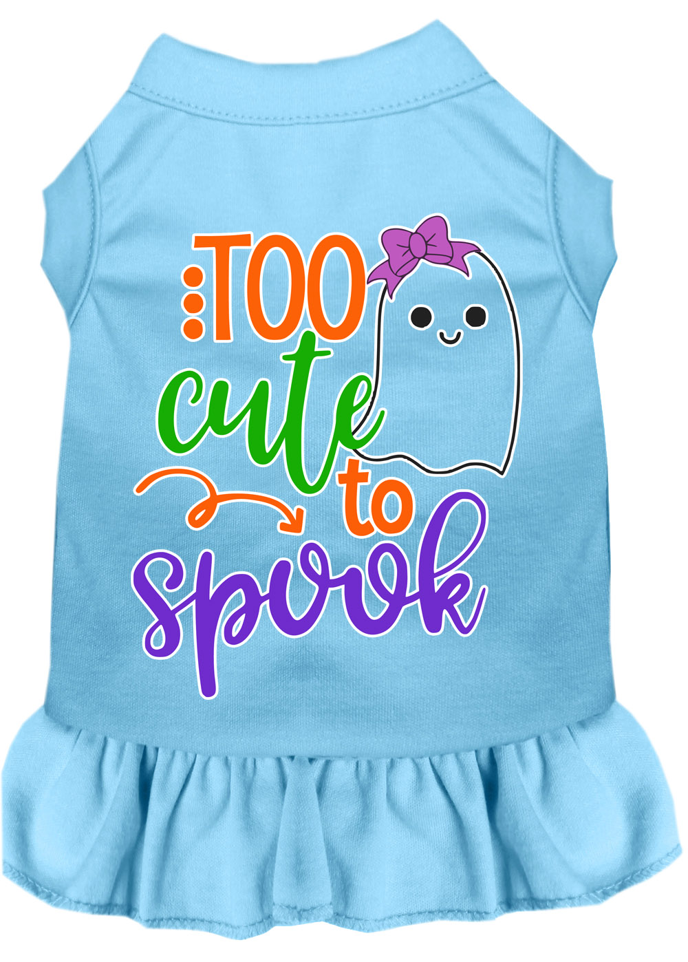 Too Cute to Spook-Girly Ghost Screen Print Dog Dress Baby Blue 4X